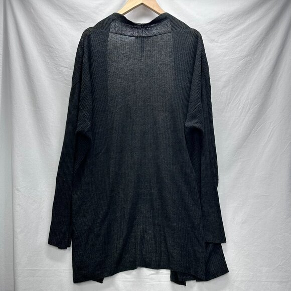 Eileen Fisher Cardigan Womens XL Black 100% Linen Lightweight Open Front Pockets - Picture 2 of 8